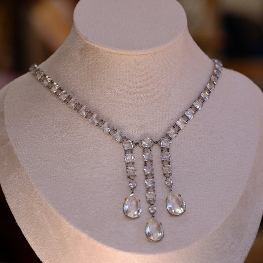 Art Deco Clear Paste Drop Necklace