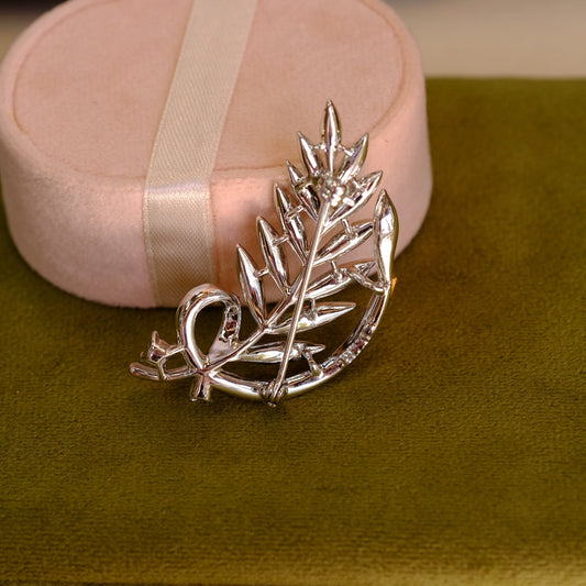 Silver and Clear Rhinestone Leaf Brooch