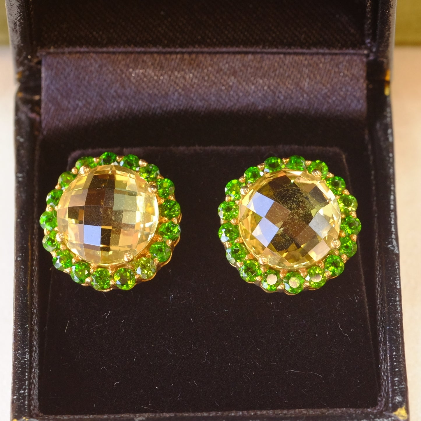 18K Gold Citrine and Tsavorite Earrings