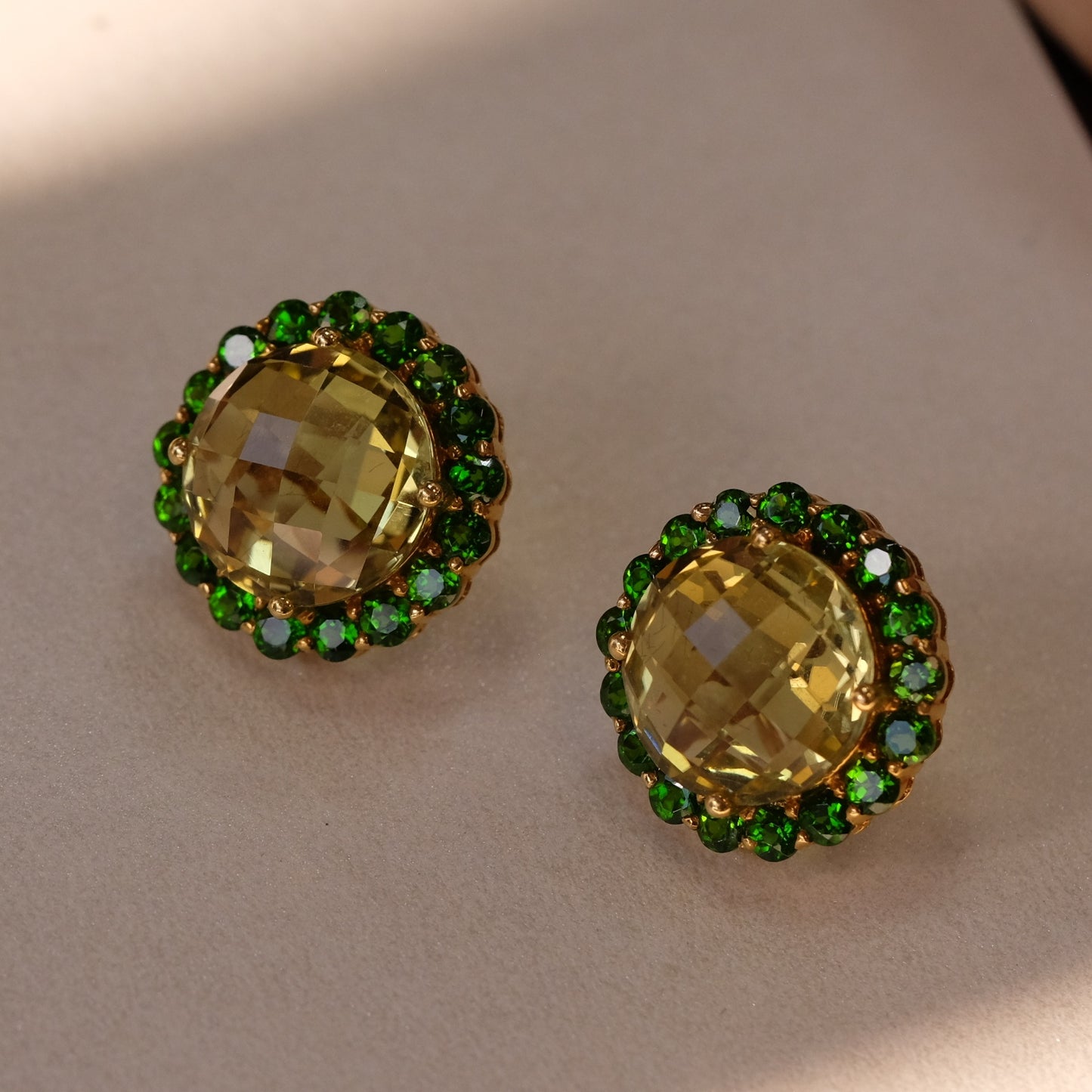 18K Gold Citrine and Tsavorite Earrings