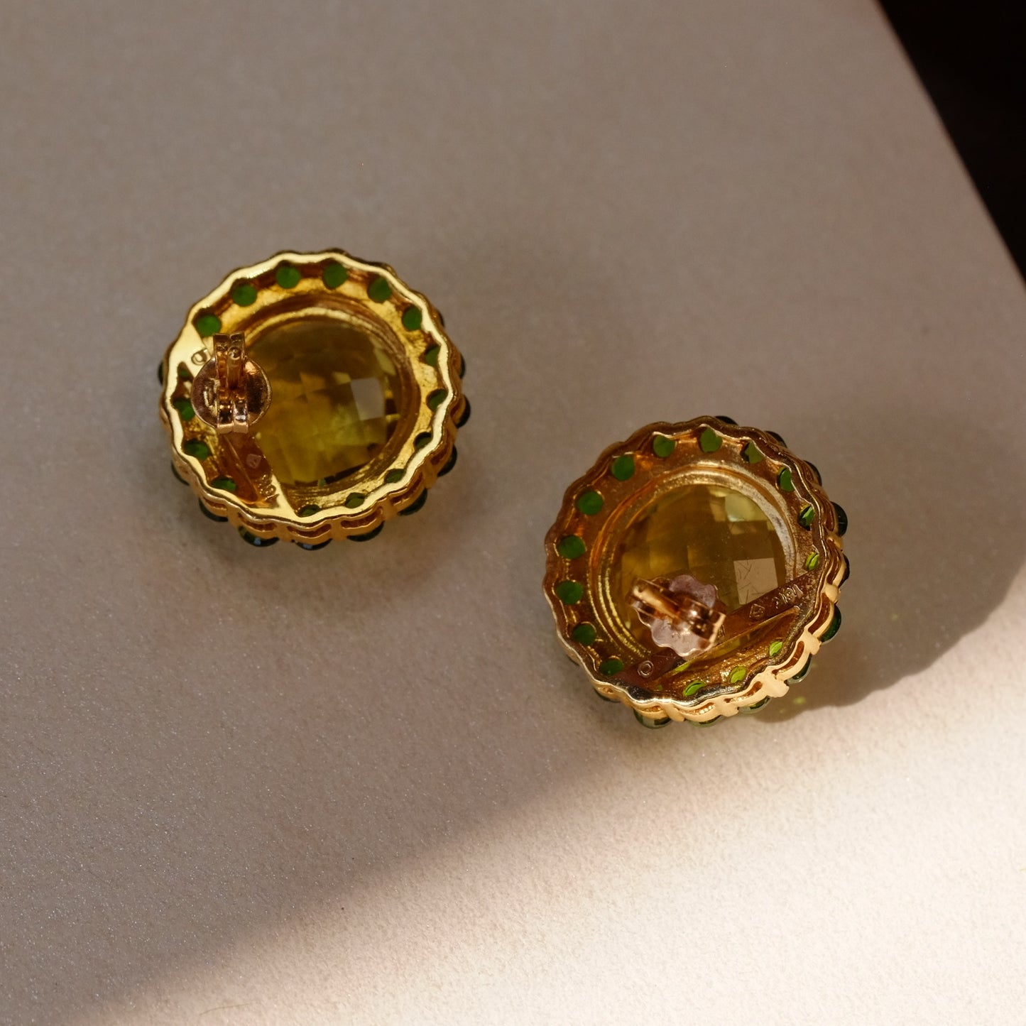 18K Gold Citrine and Tsavorite Earrings