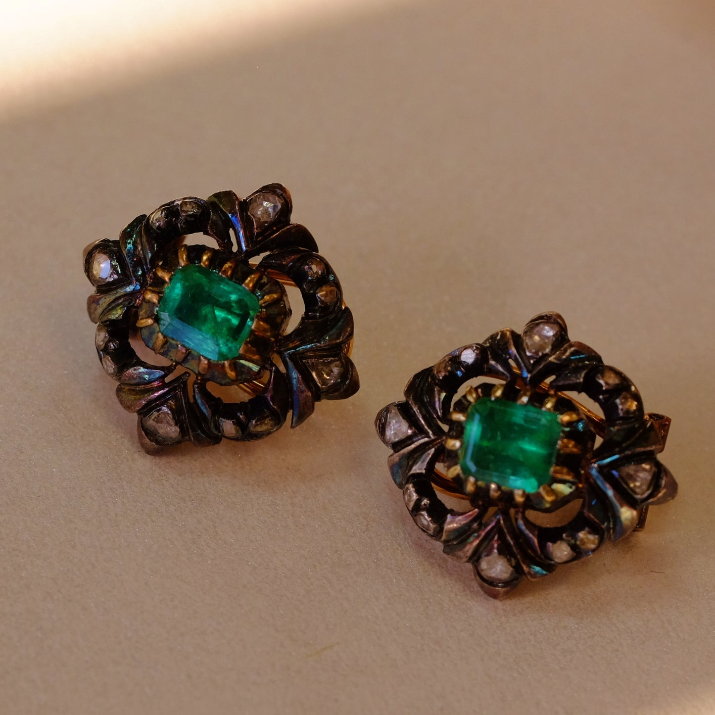 Victorian Emerald and Diamonds Earrings