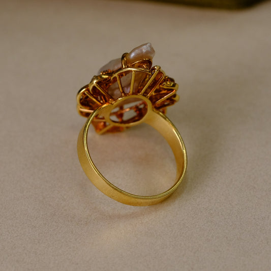 14K Gold Diamonds and Baroque pearl Ring