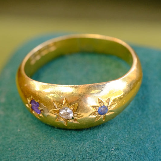 18K Diamond and Topaz Gypsy Ring