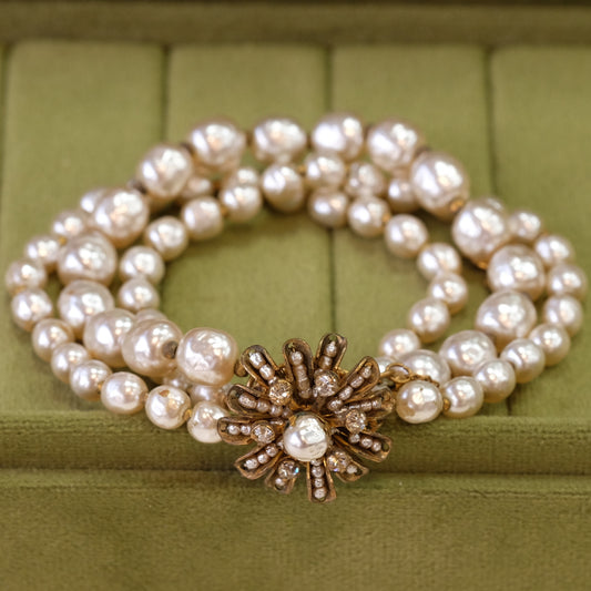 Miriam Haskell Three Row Pearl Bracelet 1960s