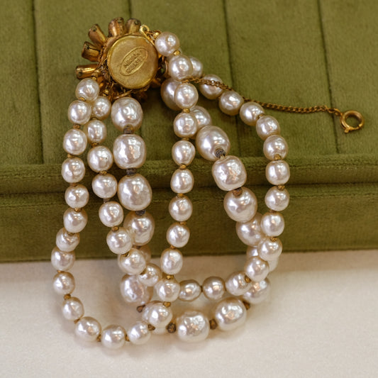 Miriam Haskell Three Row Pearl Bracelet 1960s