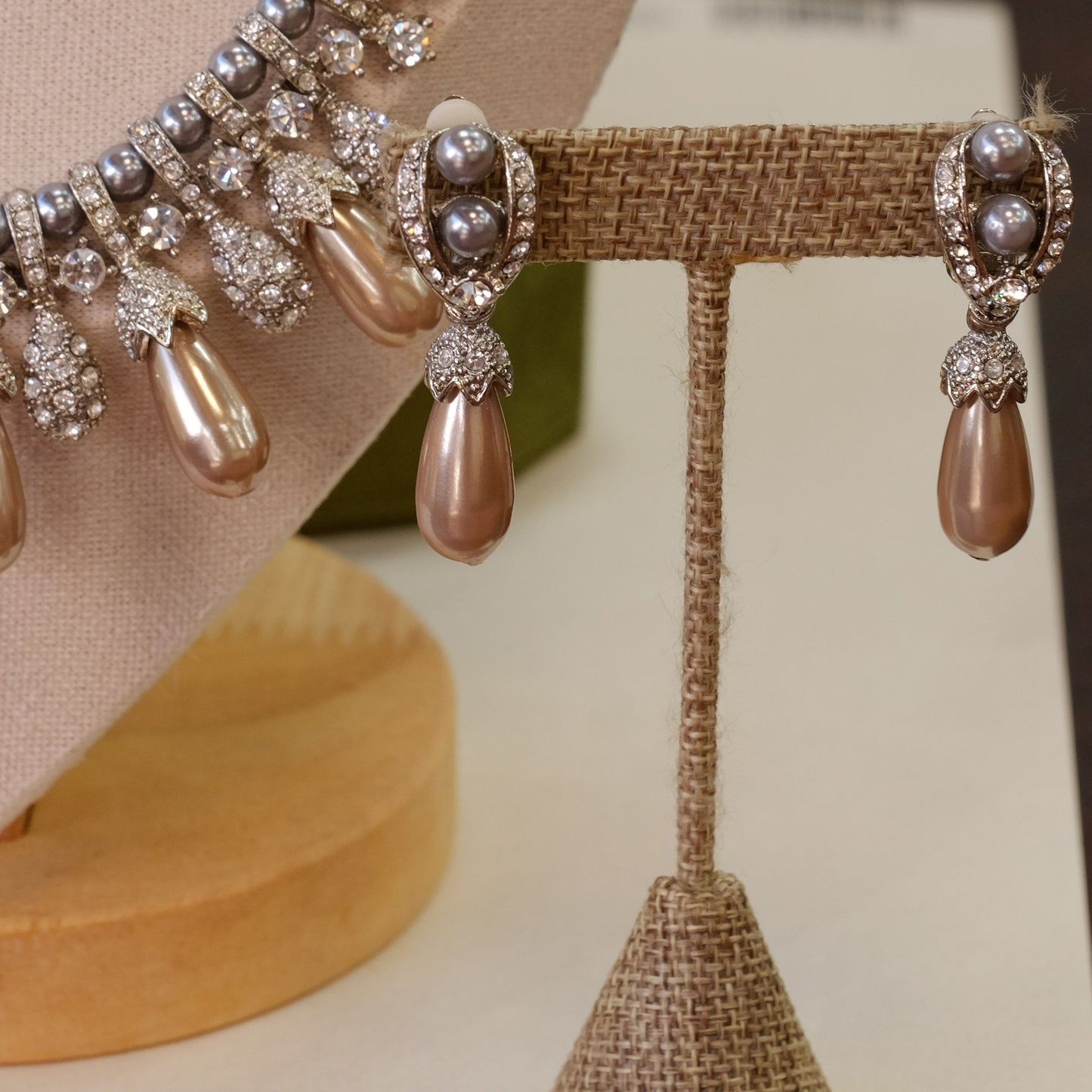 Vintage Faux pearl Necklace and Earrings Set 1980s