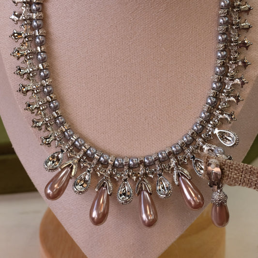 Vintage Faux pearl Necklace and Earrings Set 1980s