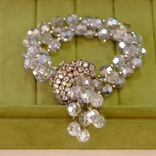 Vintage Grey Beads Silver Tone Bracelet 1960s