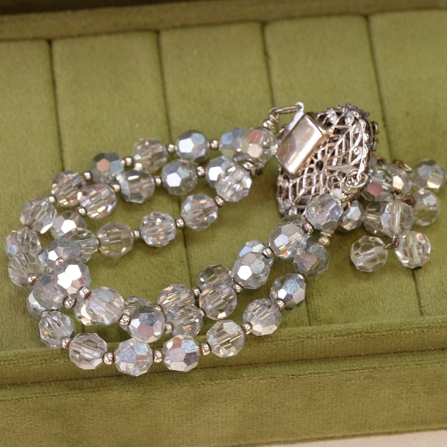Vintage Grey Beads Silver Tone Bracelet 1960s