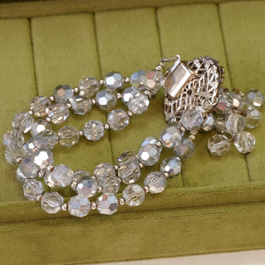 Vintage Grey Beads Silver Tone Bracelet 1960s