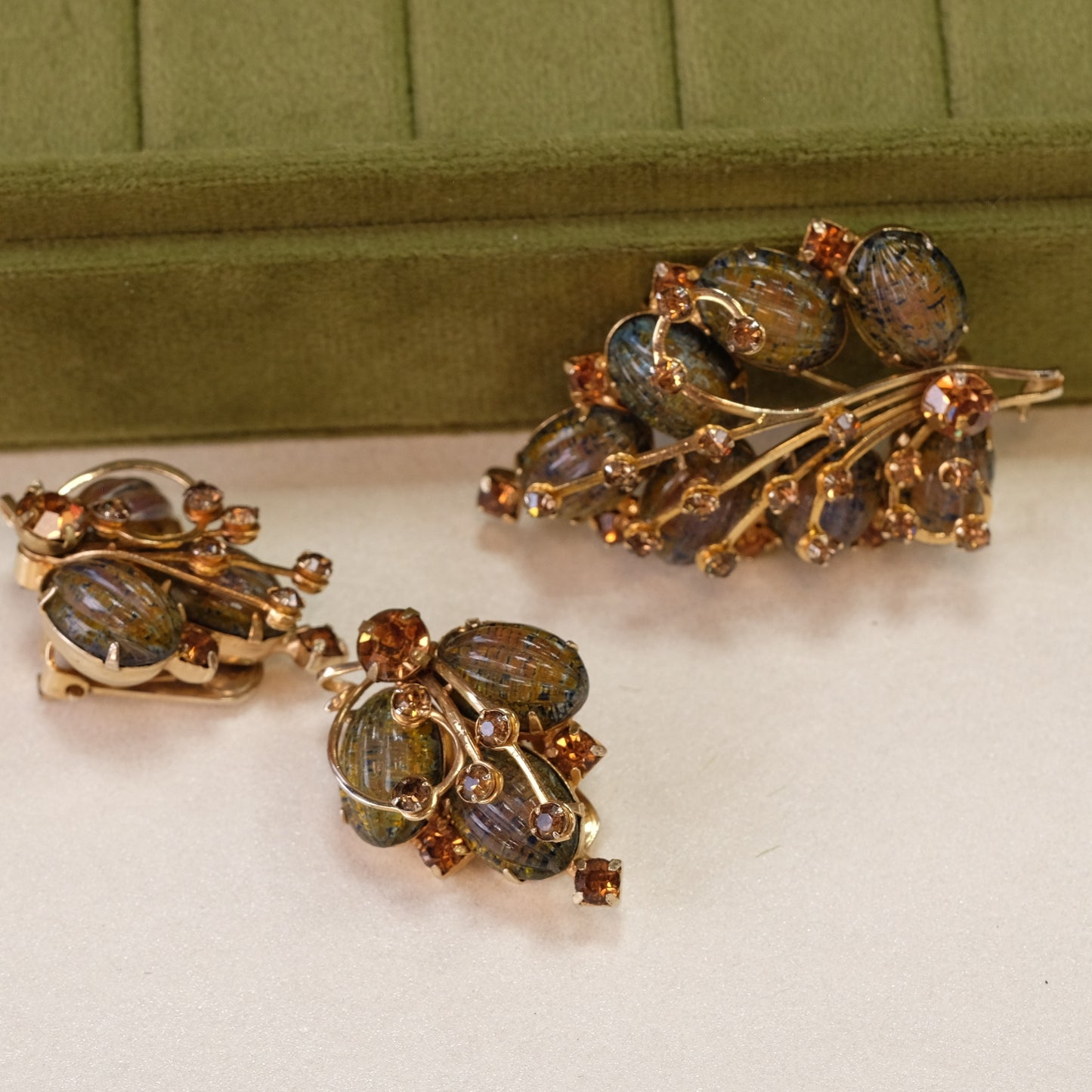 Vintage Kramer of New York Brooch and Earrings Set 1950s