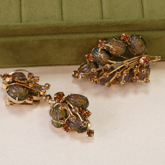 Vintage Kramer of New York Brooch and Earrings Set 1950s