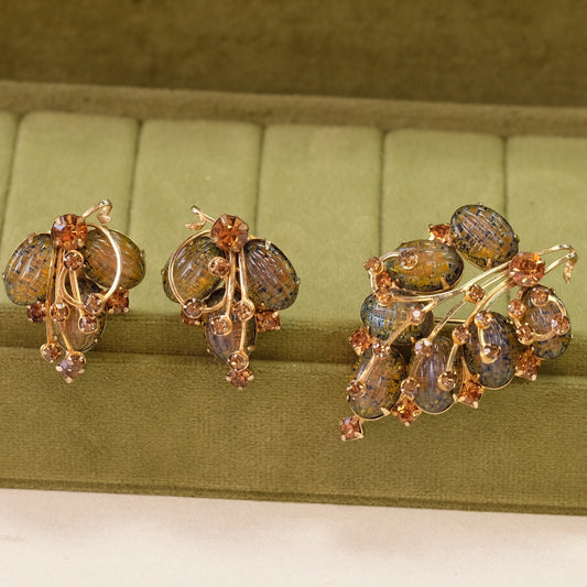 Vintage Kramer of New York Brooch and Earrings Set 1950s