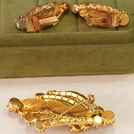 Vintage Hobe Ombre Brooch and Earrings Set 1950s