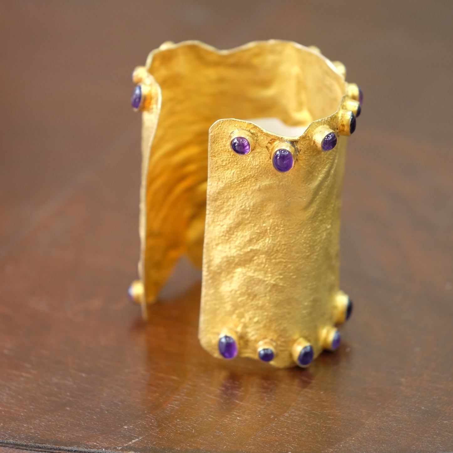 Designer Cuff Bracelet with Purple Cabochons