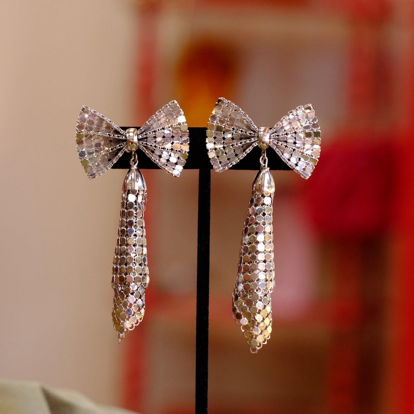 Silver Mesh Bow Earrings