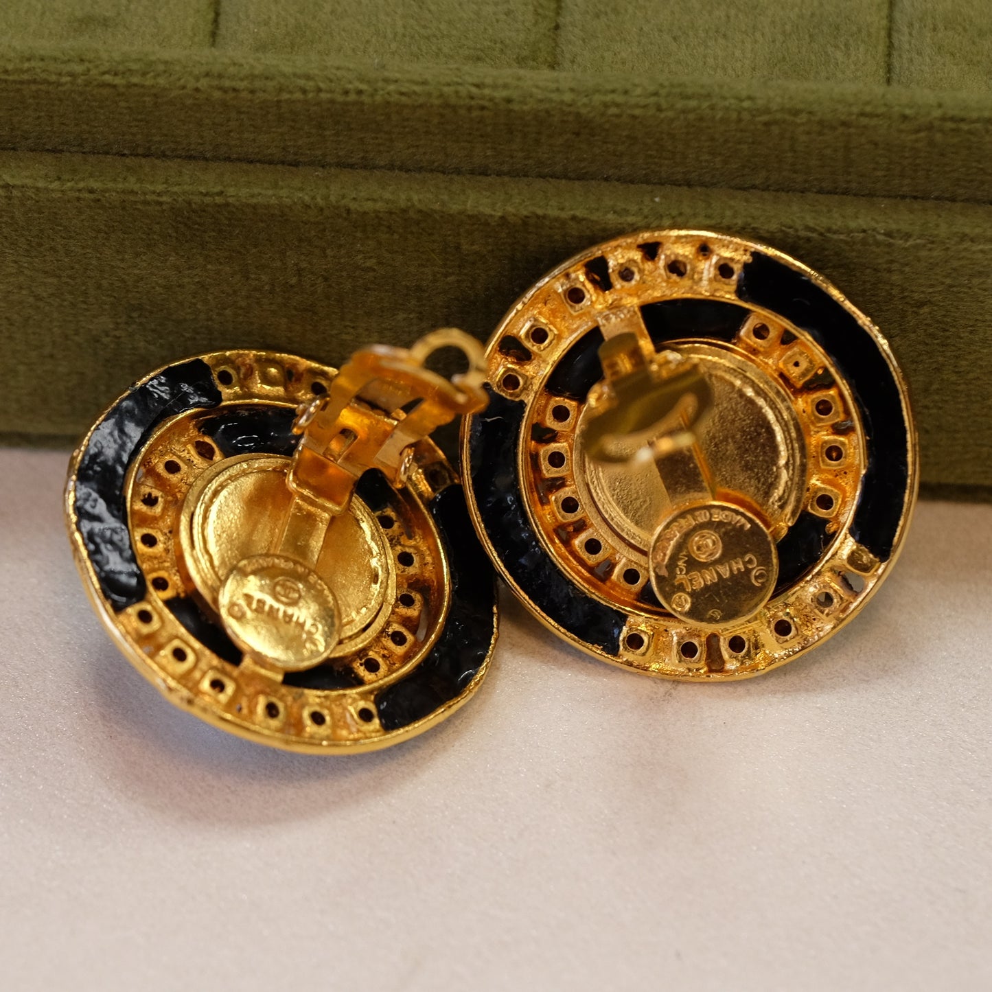 Chanel Black and White Gripoix Earrings 1980s