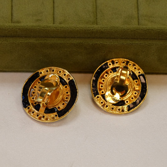 Chanel Black and White Gripoix Earrings 1980s
