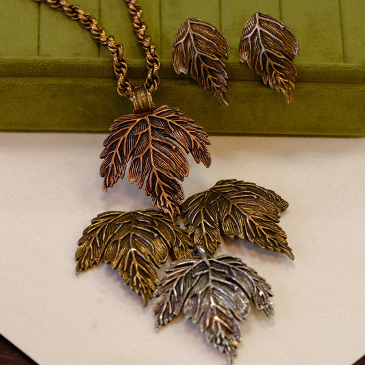 CastleCliff Three Color Fall Set necklace and earrings 1970s