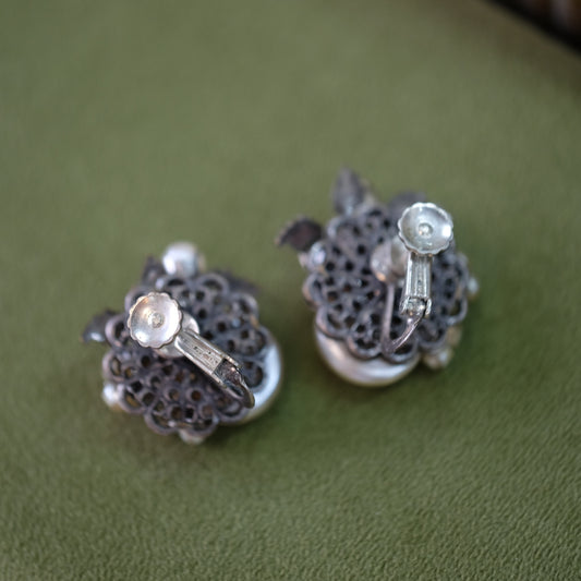 Vintage Miriam Haskell Pewter tone Filigree Earrings