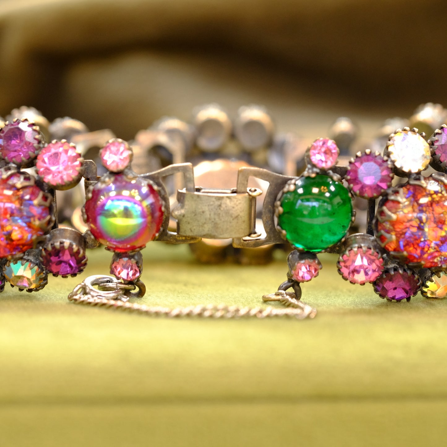 Vintage Multicolor Dragon Glass Bracelet 1960s