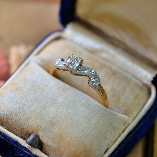 Vintage Platinum 14K Gold Diamond Ring
