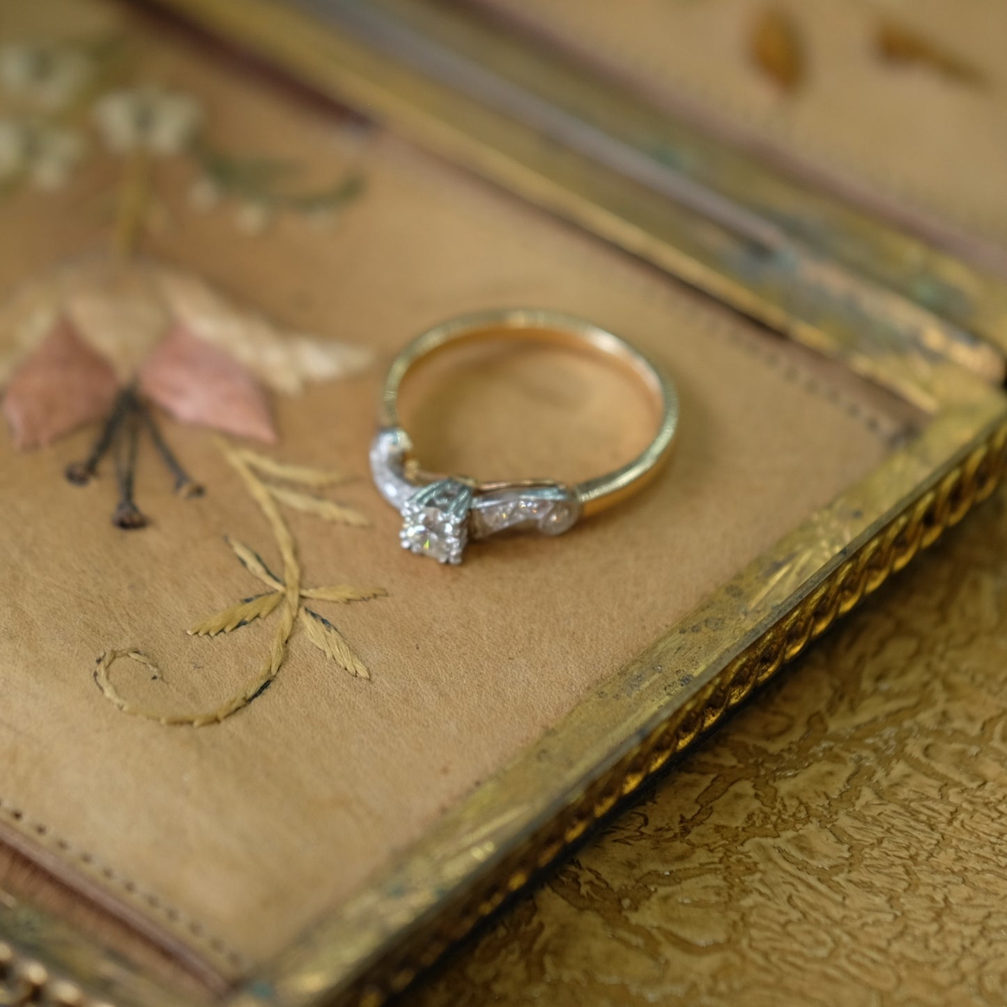 Vintage Platinum 14K Gold Diamond Ring