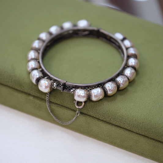Vintage Miriam Haskell Pearl Grey Rigid Bracelet 1960s