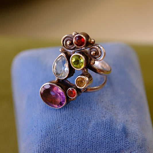 Multi Gemstone Silver Ring