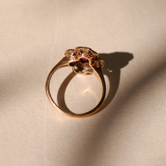 Victorian 10k Gold Seed Pearls and Ruby Ring