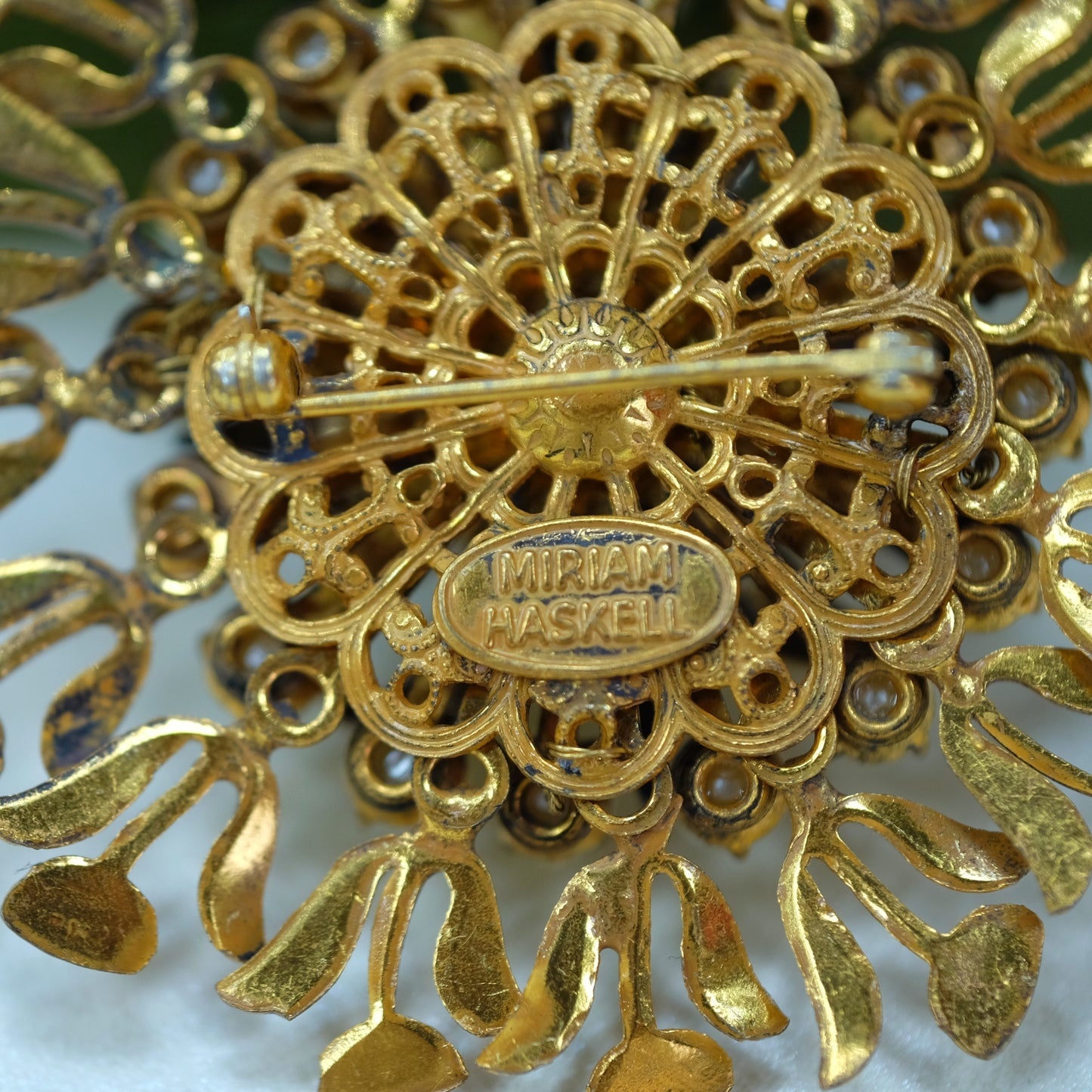 Miriam Haskell Gold Pearl Brooch 1960s
