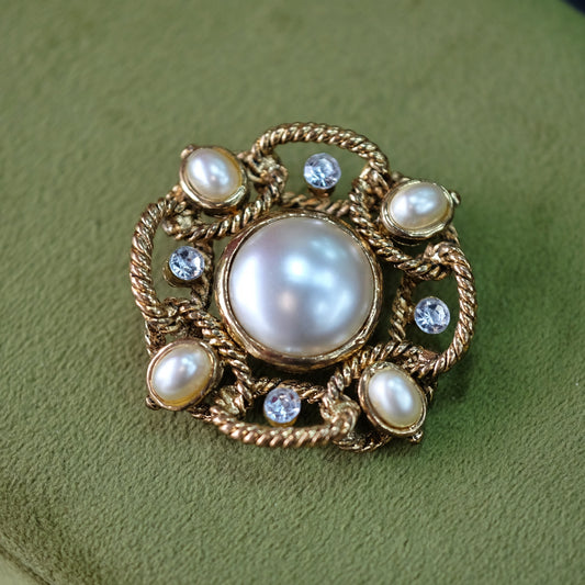 Vintage Twisted Faux Pearl Brooch 1990s