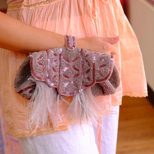 Dusty Rose Ostrich Feather Clutch