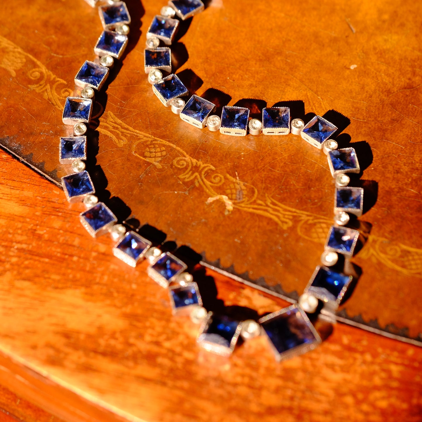 Antique Czech Blue Paste Necklace 1920s