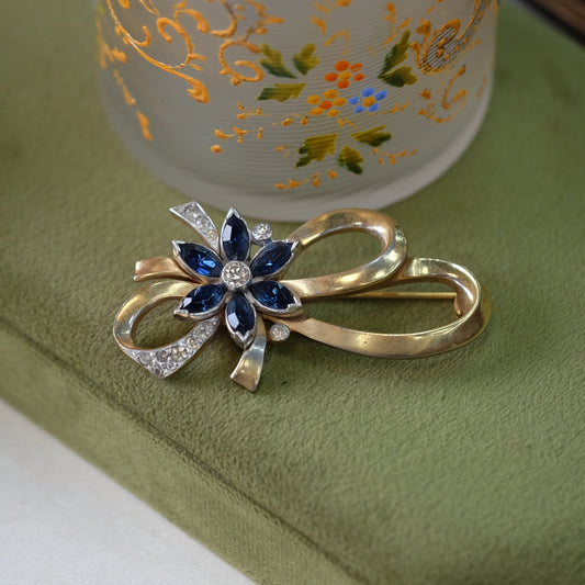 Vintage Mazer Blue Flower Pin 1950s