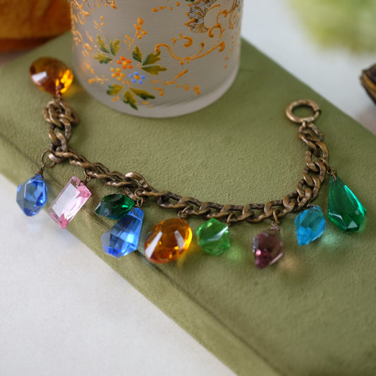 Victorian Crystal Charms Brass Bracelet