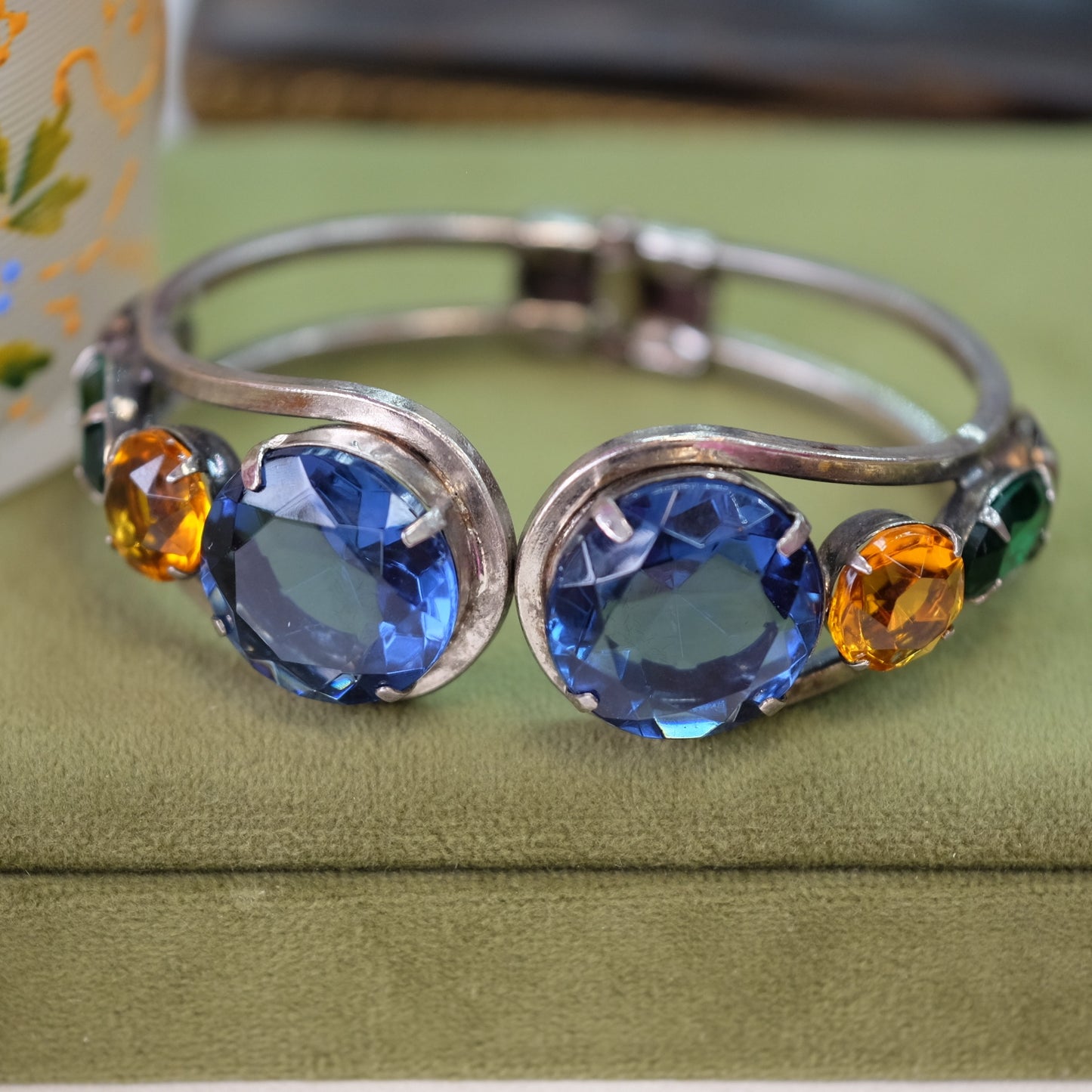 Vintage Blue Glass Clamper Bracelet 1950s