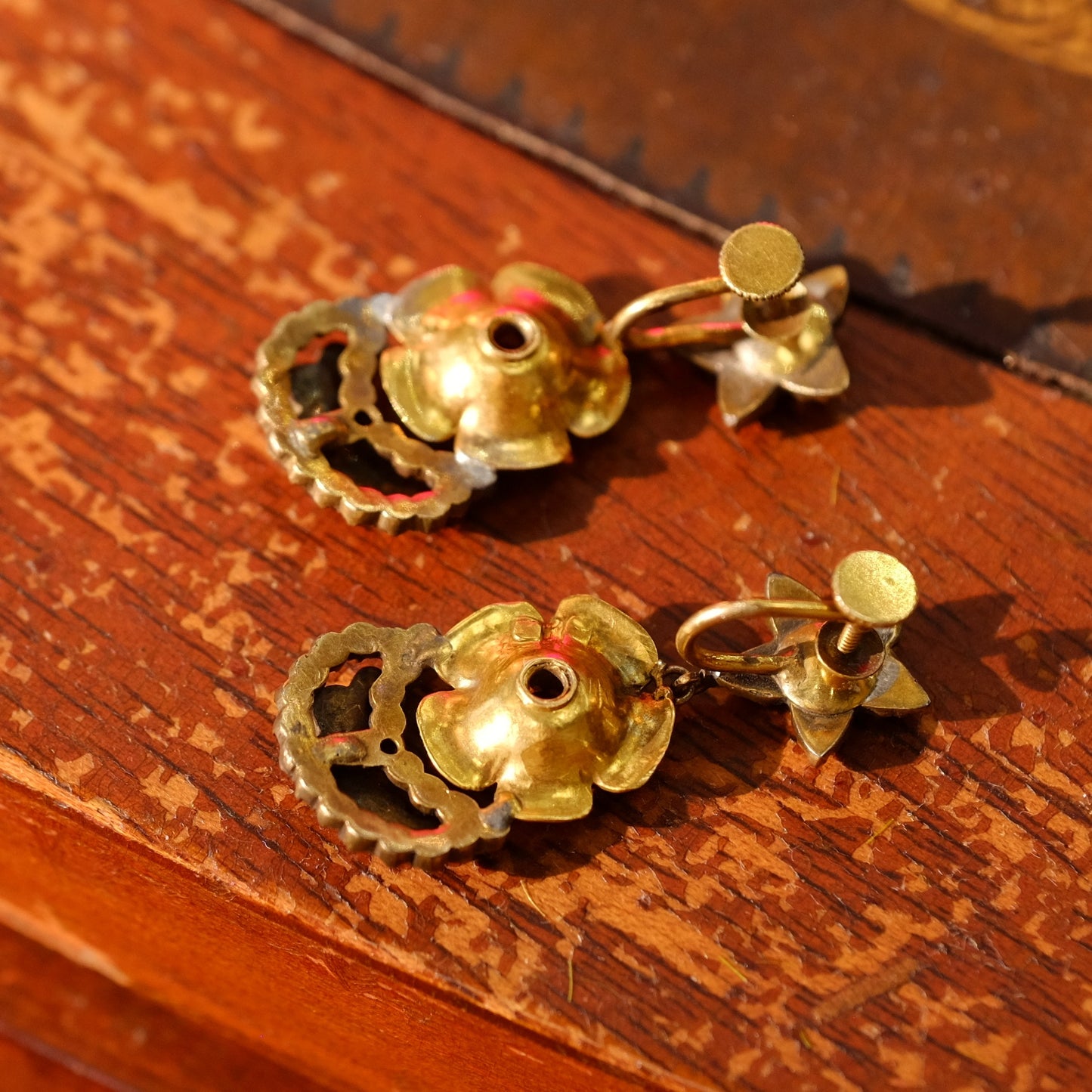Victorian Garnet Flower Shaped Screw Backs Earrings