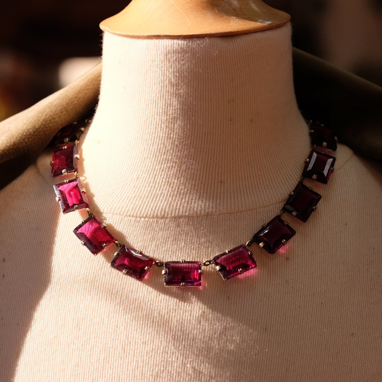 Antique Czech Purple Glass Sterling Necklace 1920s