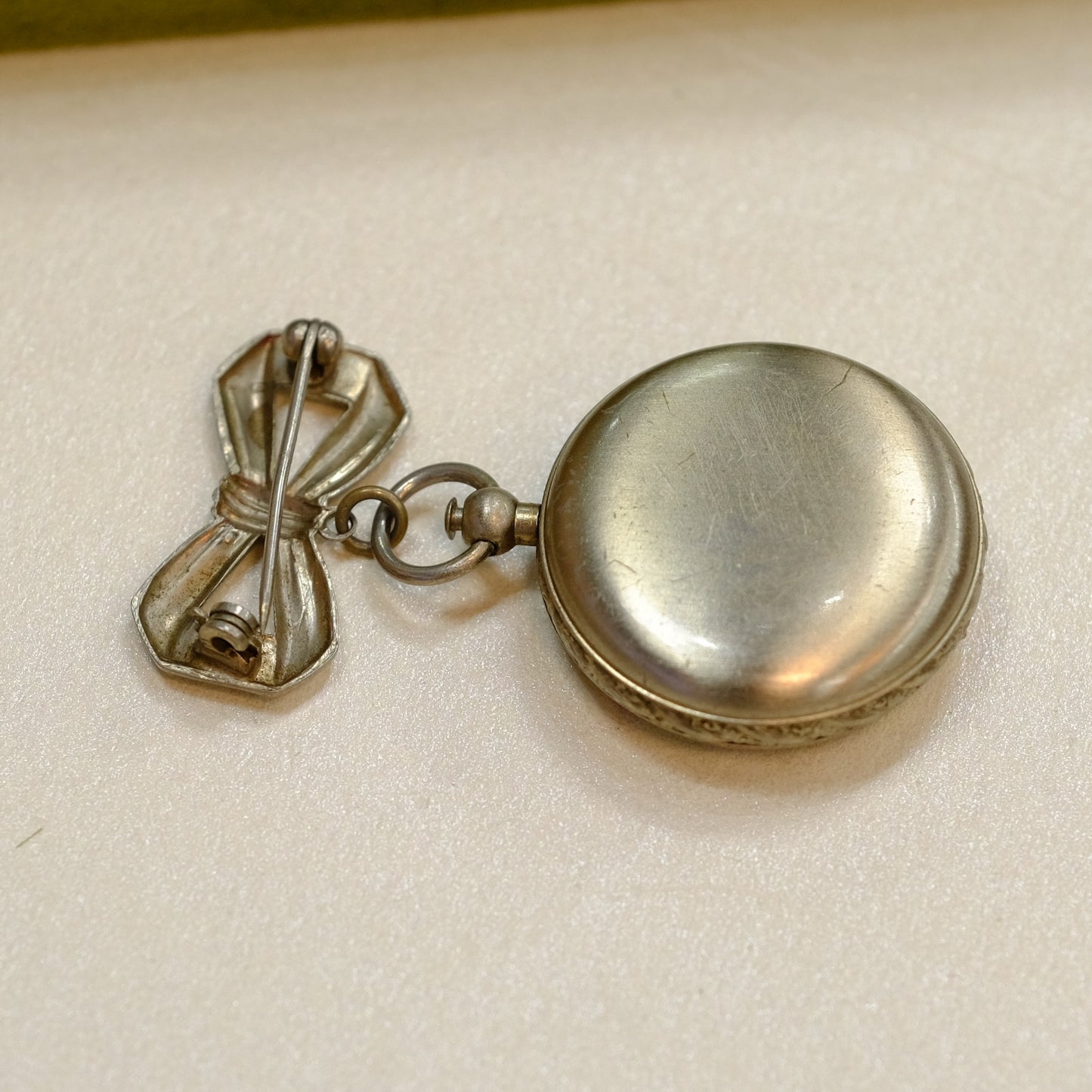 Vintage Enamel Locket with bow pin 1930s