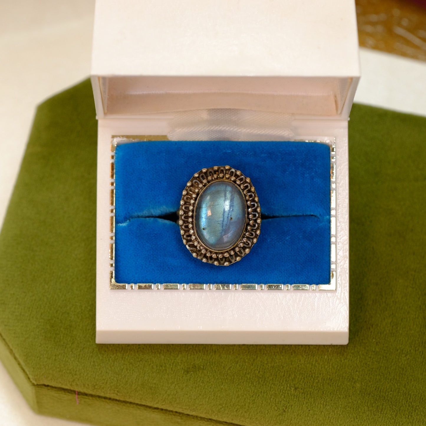 Silver Oval Large Labradorite Ring