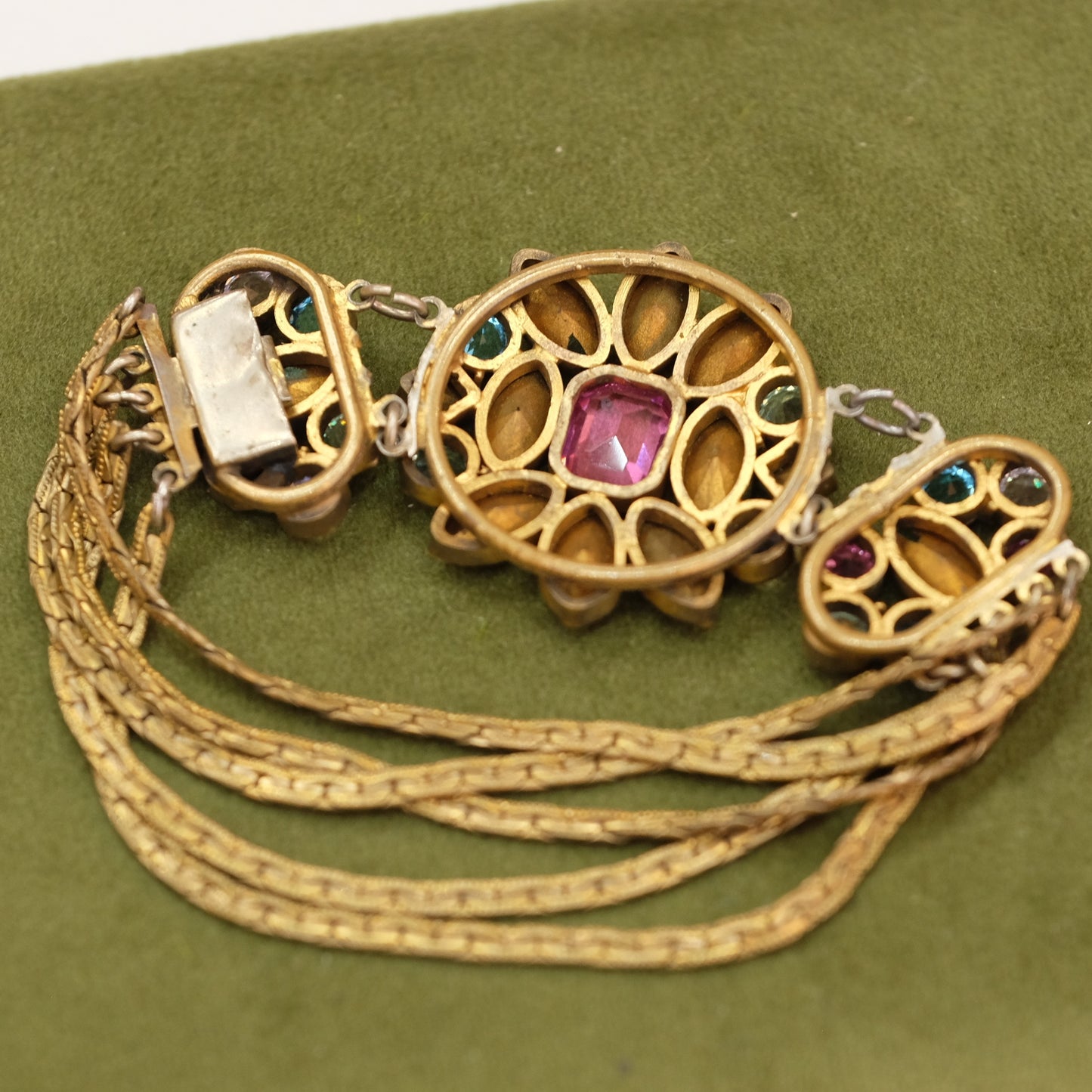 Vintage Pastel Bracelet with 5 strand chain 1940s