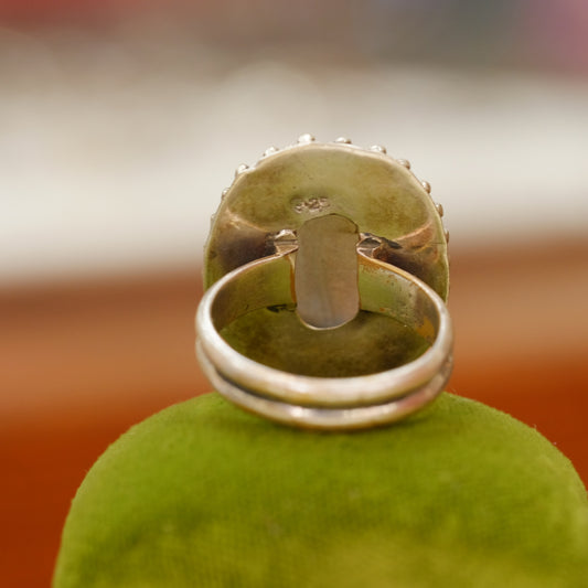 Silver Oval Large Labradorite Ring