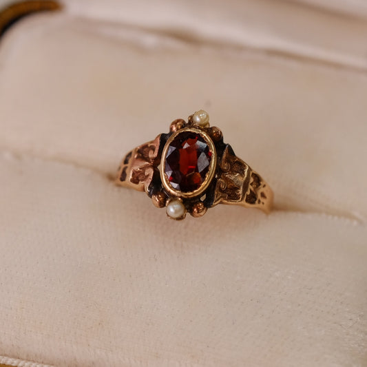 Victorian 10K Rose Gold Garnet Ring