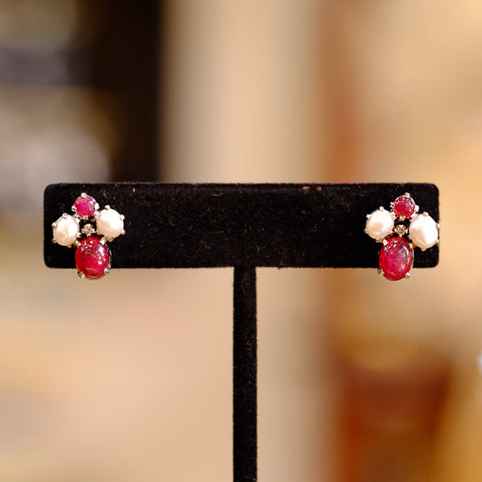 Pearl and Ruby Diamond Earrings
