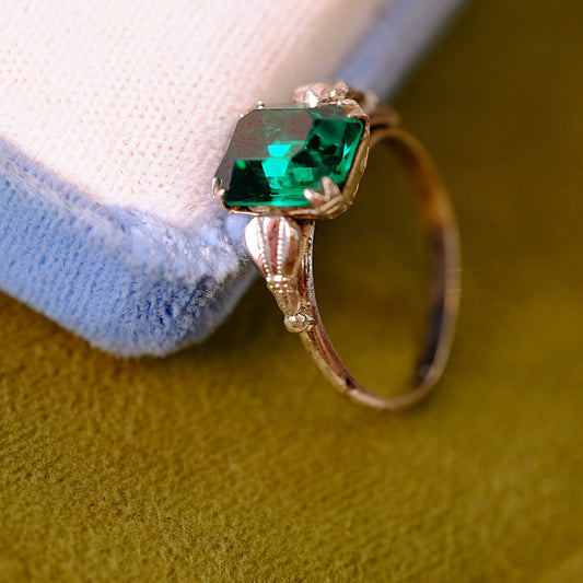 Vintage Sterling Ring with Green Glass