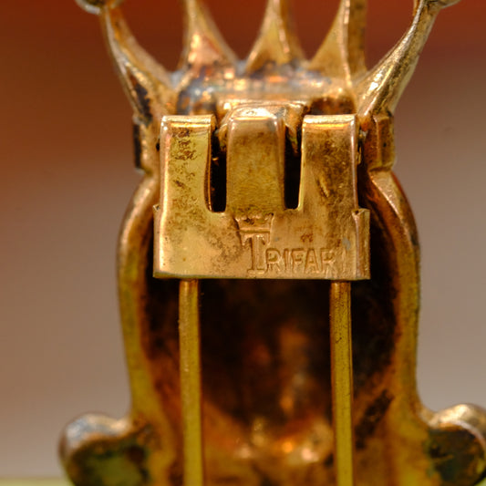 Collectible Trifari Sterling Chess Trio Set Dress Clip 1940s