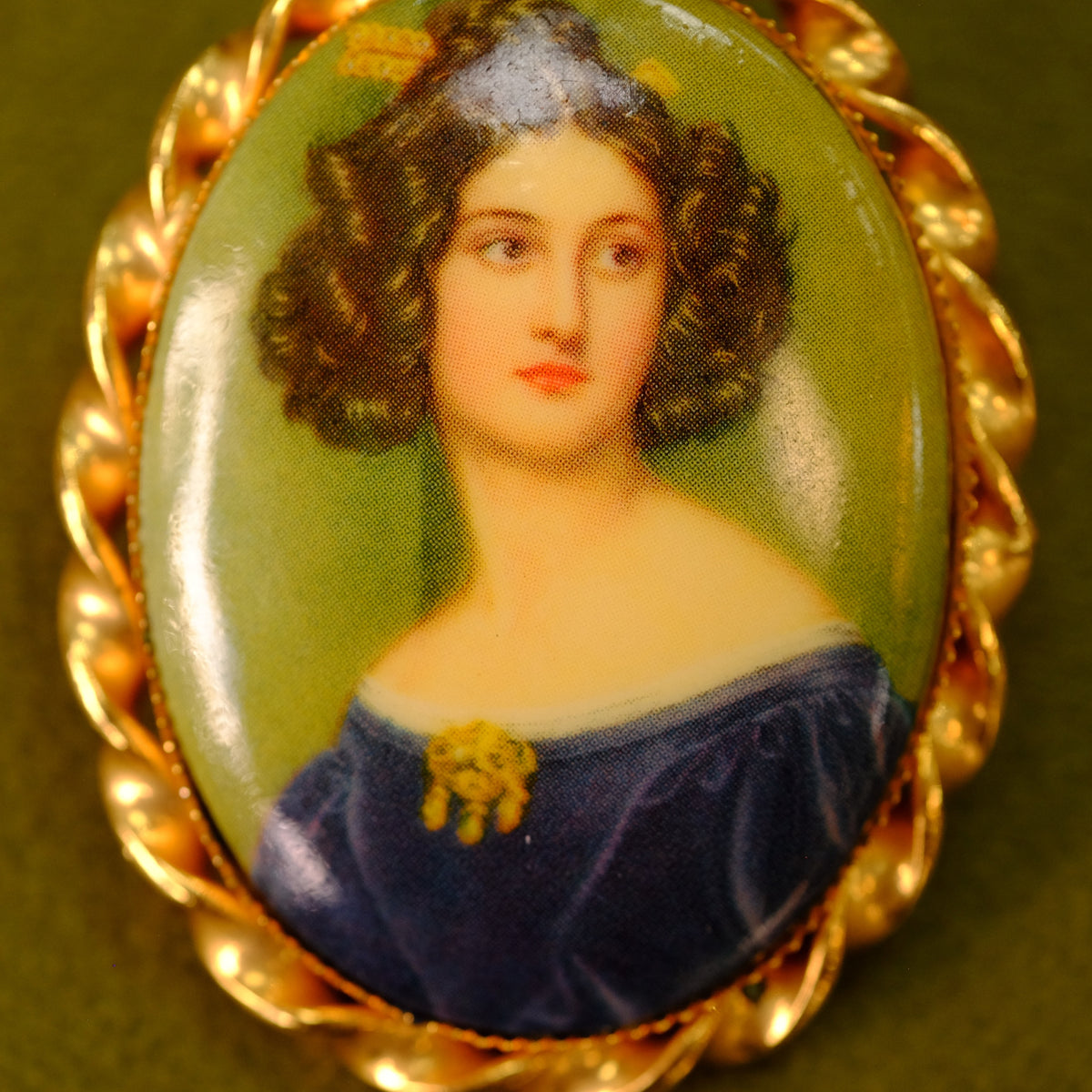 Vintage Ceramic Portrait Brooch
