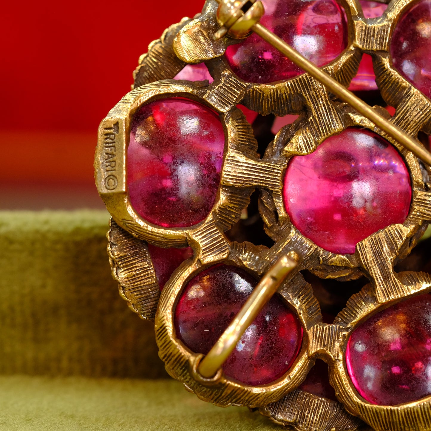 Vintage Trifari Renaissance Red Cluster Brooch 1960s